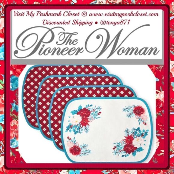 🦋 New Pioneer Woman Wishful Winter Fabric Placemats, Set of 4 - Picture 3 of 5